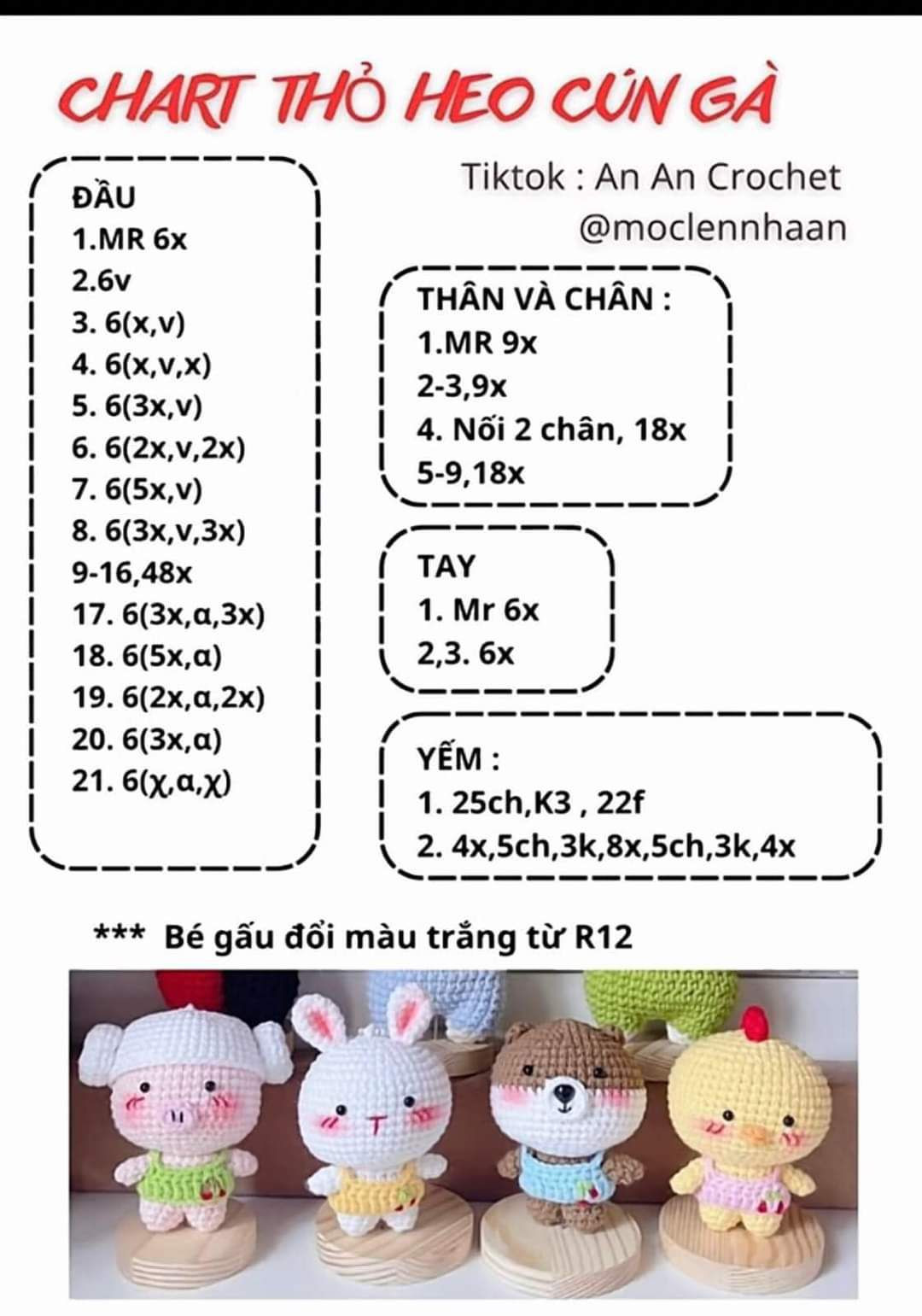 chart móc len thỏ heo cún gà