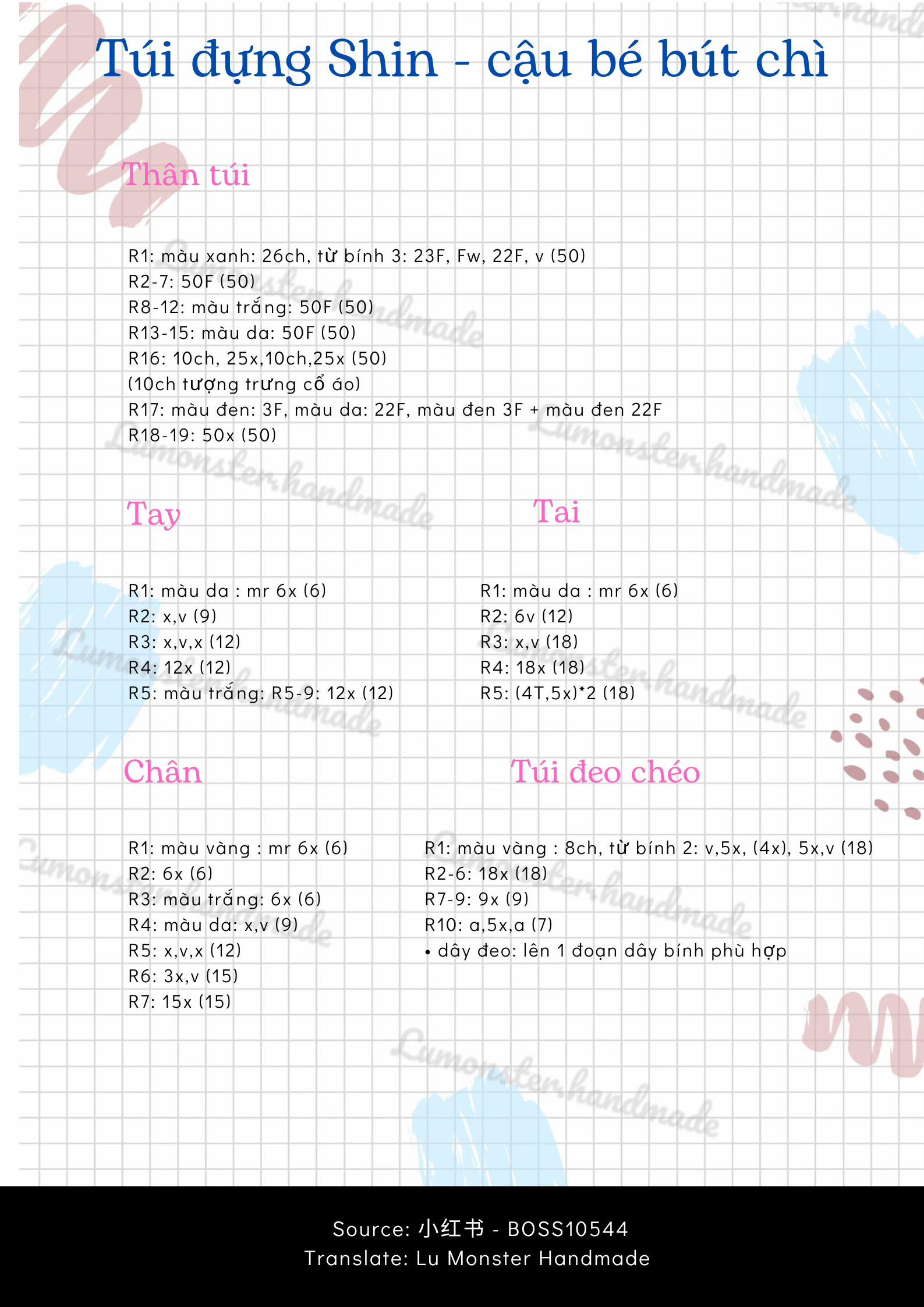 chart móc len túi đựng shin cậu bé bút chì