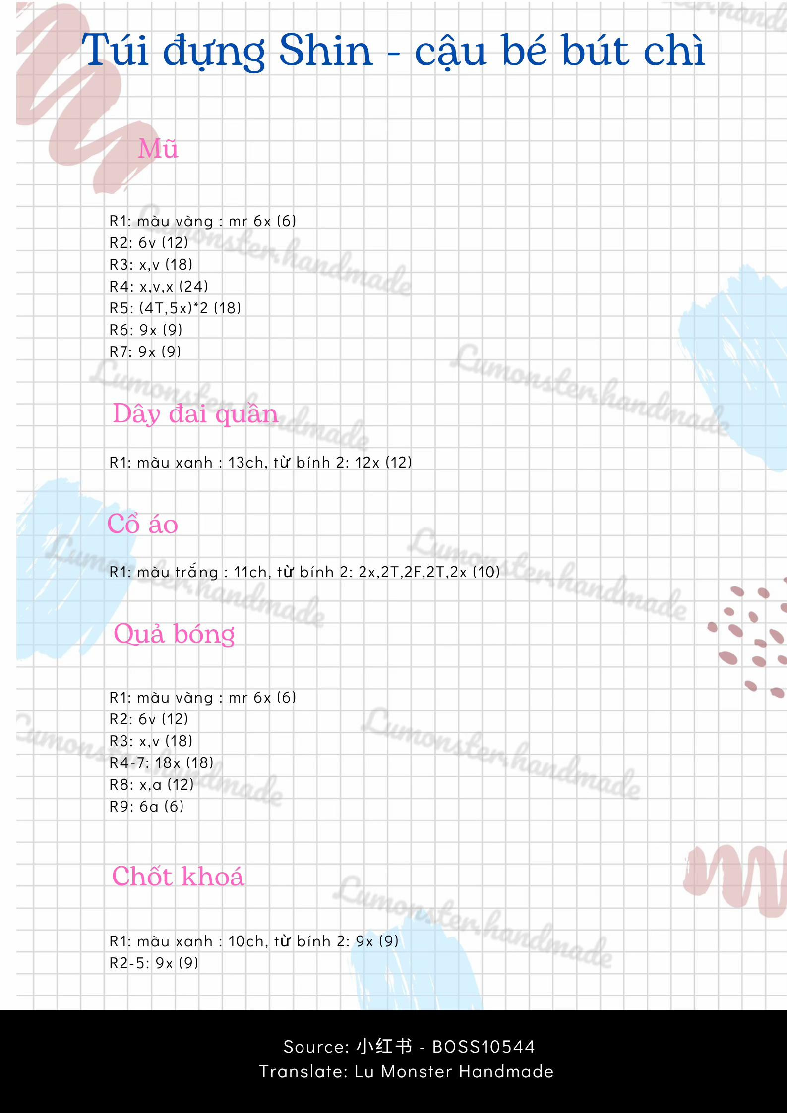 chart móc len túi đựng shin cậu bé bút chì