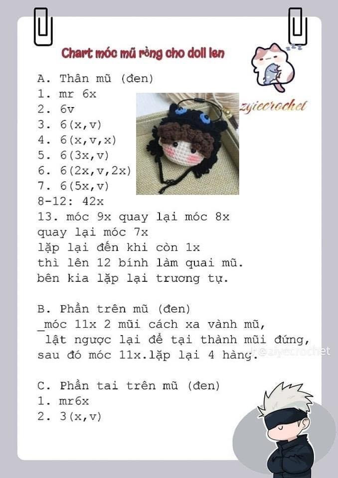 Chart móc mũ rồng cho doll len.