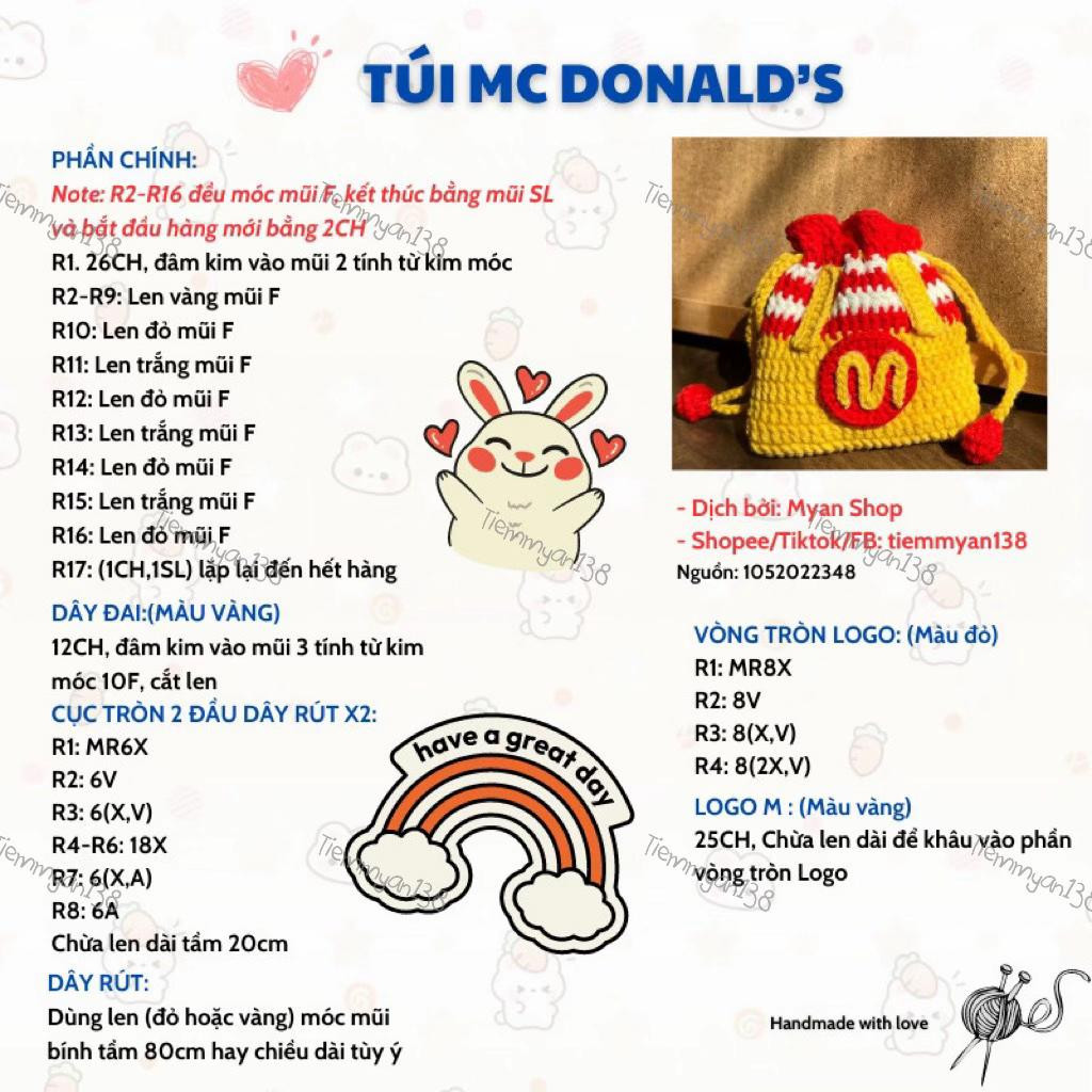 Chart móc túi mc donald's