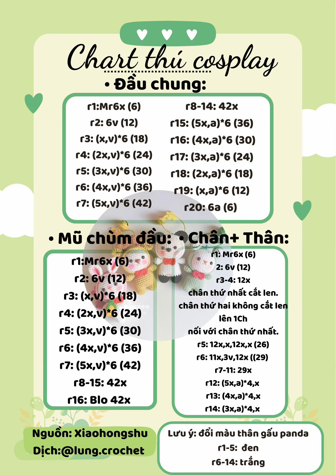 Chart thú cosplay thỏ, gấu trúc, ếch, hươu.