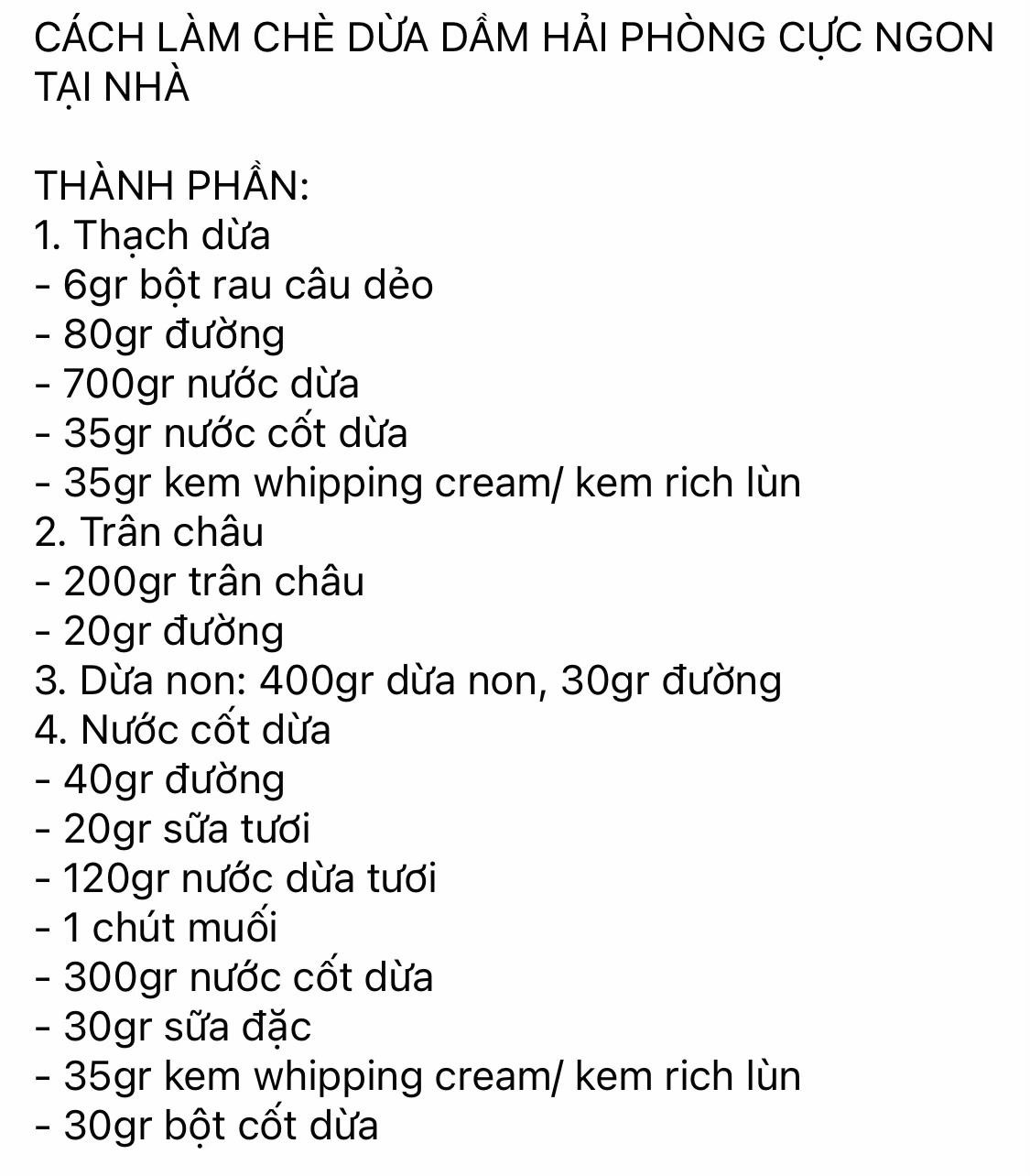 chè dừa dầm hải phòng siêu ngon tại nhà