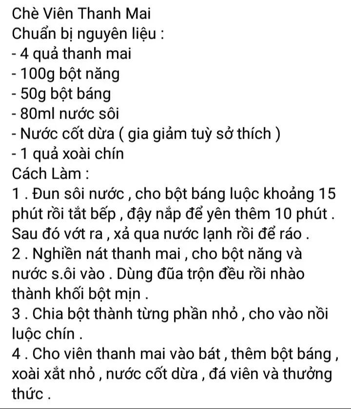 Chè viên dưa xoài, chè xoài bột báng, chè xoài viên bột nếp, chè thạch đào sữa, chè dưa bạc hà, chè viên thanh mai.