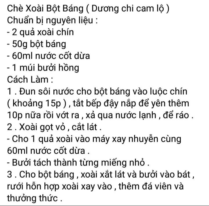 Chè viên dưa xoài, chè xoài bột báng, chè xoài viên bột nếp, chè thạch đào sữa, chè dưa bạc hà, chè viên thanh mai.