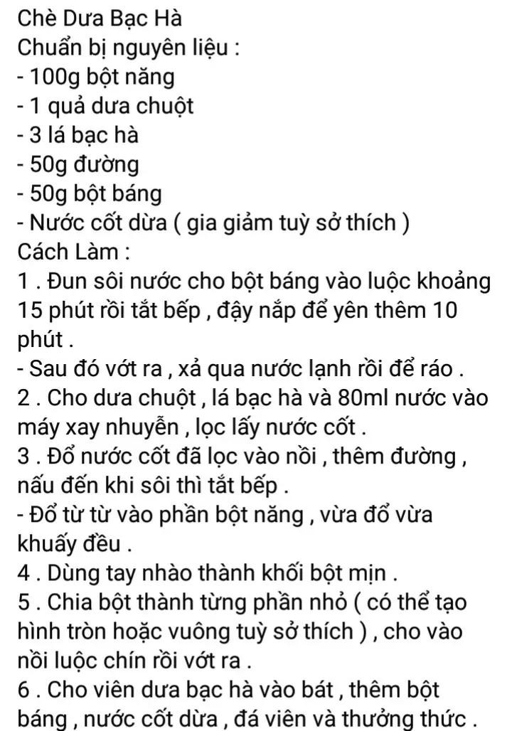 Chè viên dưa xoài, chè xoài bột báng, chè xoài viên bột nếp, chè thạch đào sữa, chè dưa bạc hà, chè viên thanh mai.