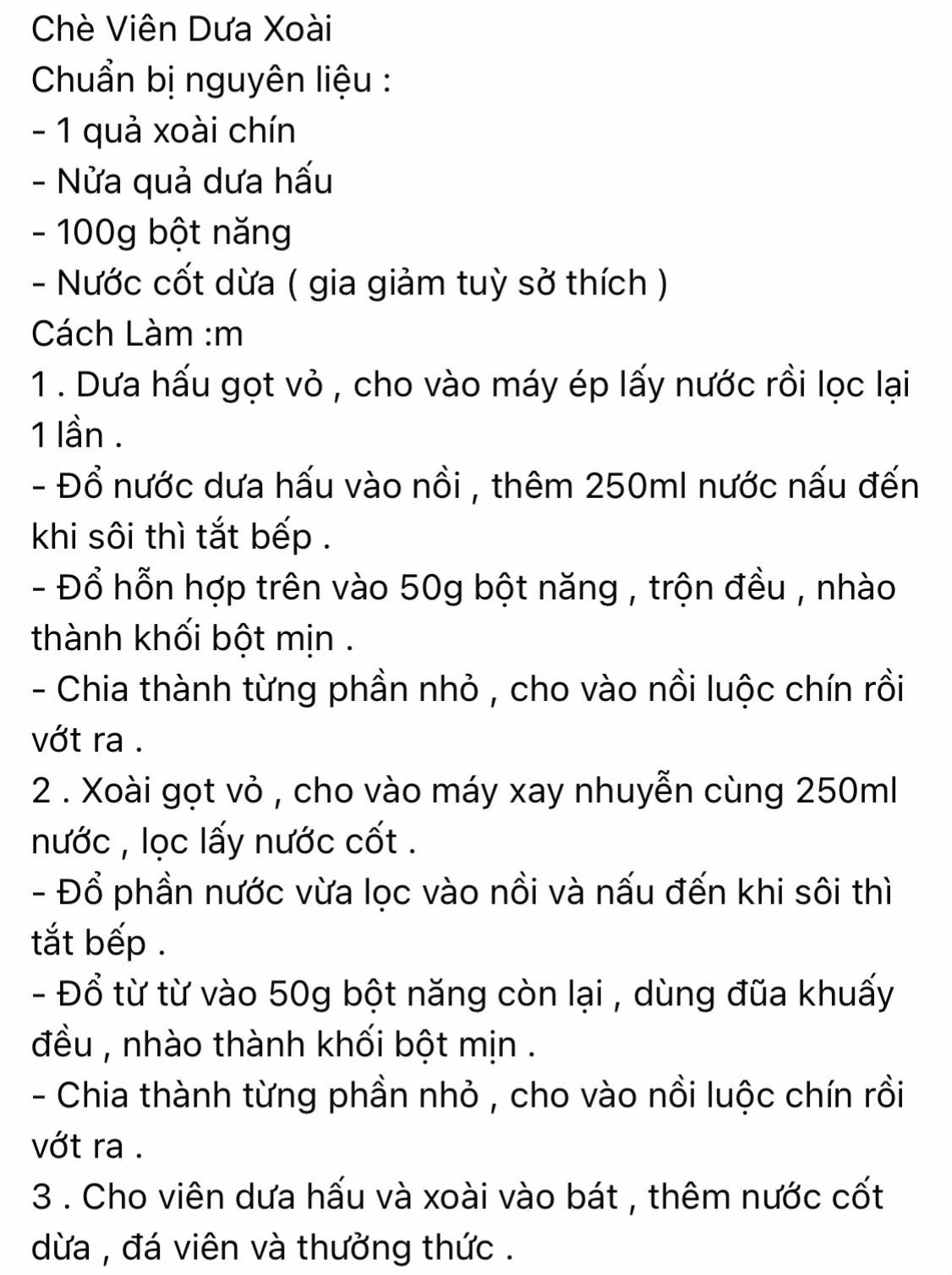 chè viên dừa xoài thơm ngon hớp dẫn