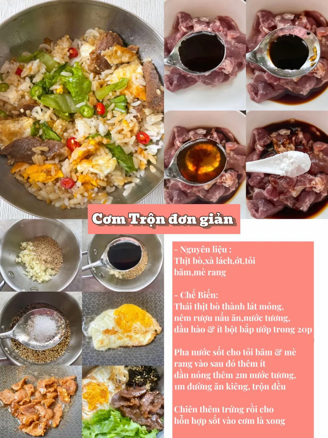 cơm trộn rau củ, cơm trộn gà, cơm trộn đơn giản