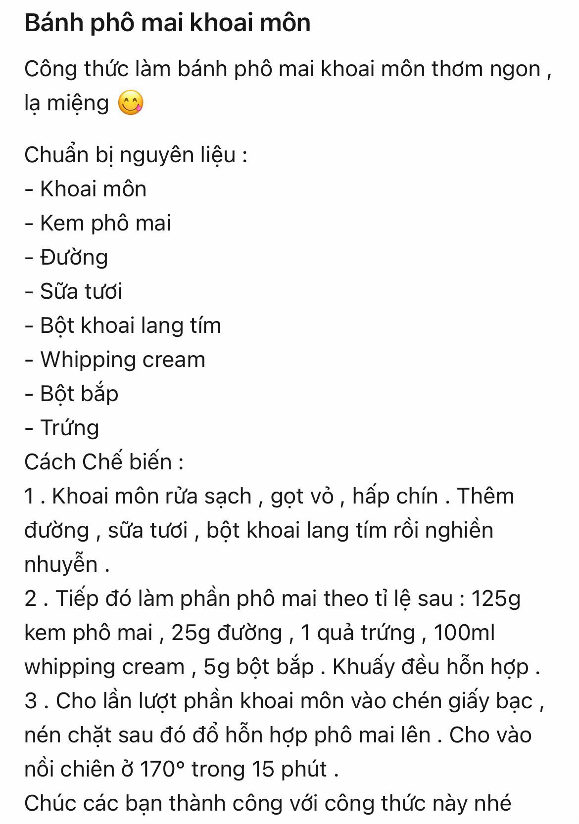 Công thức bánh phô mai khoai tây