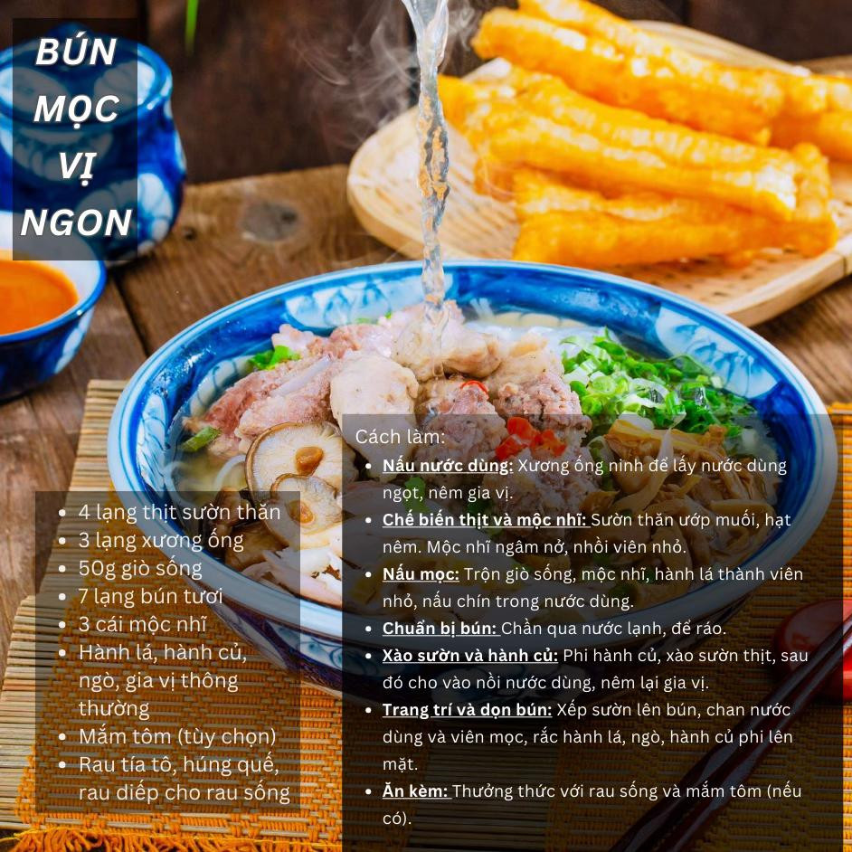 công thức bún ốc, bún riêu, phở bò miền nam, bún mọc vị ngon, hủ tiếu nam vang.