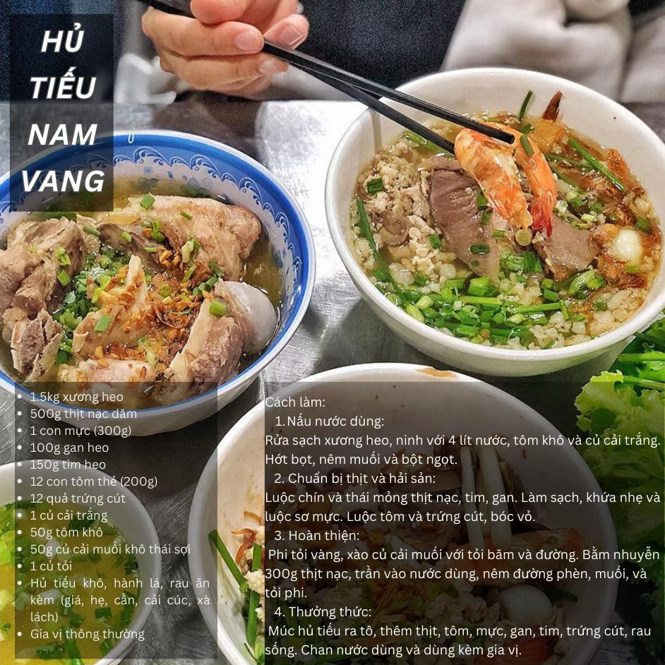 công thức bún ốc, bún riêu, phở bò miền nam, bún mọc vị ngon, hủ tiếu nam vang.