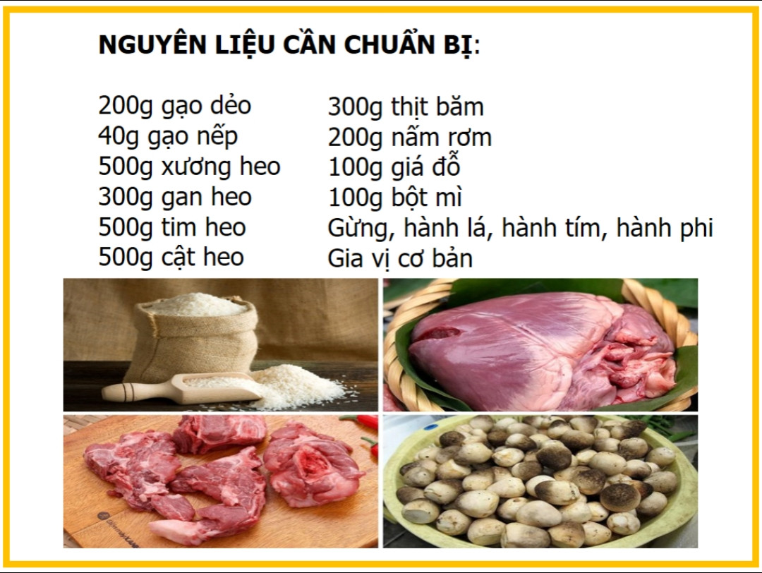 Công thức cháo tiêu vị người hoa