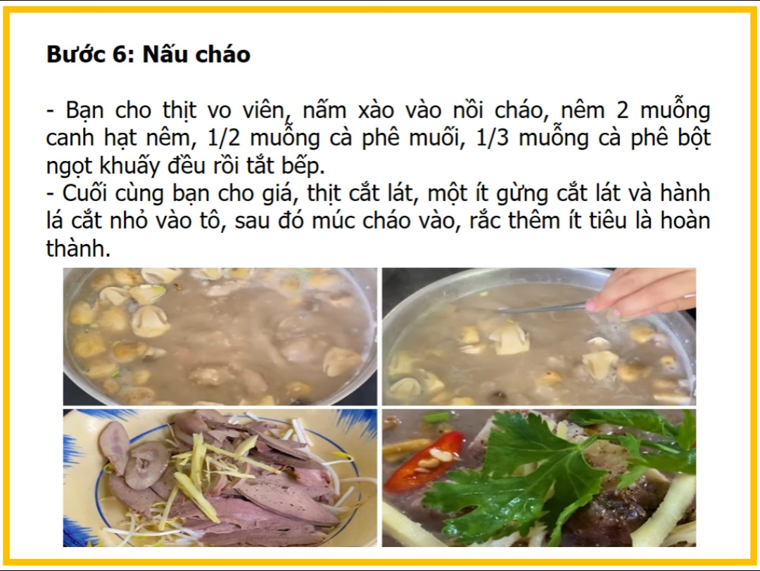 Công thức cháo tiêu vị người hoa