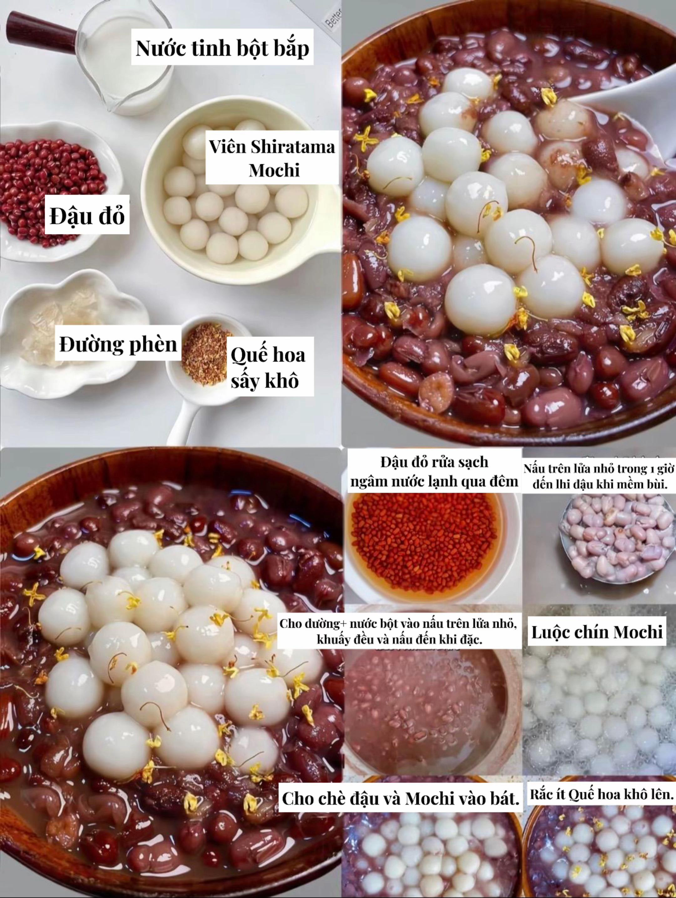 công thức chè mochi đậu đỏ