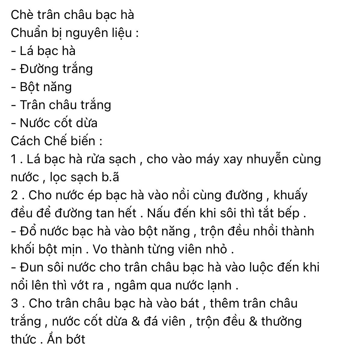 Công thức chè trân châu bạc hà giải khát mùa hè