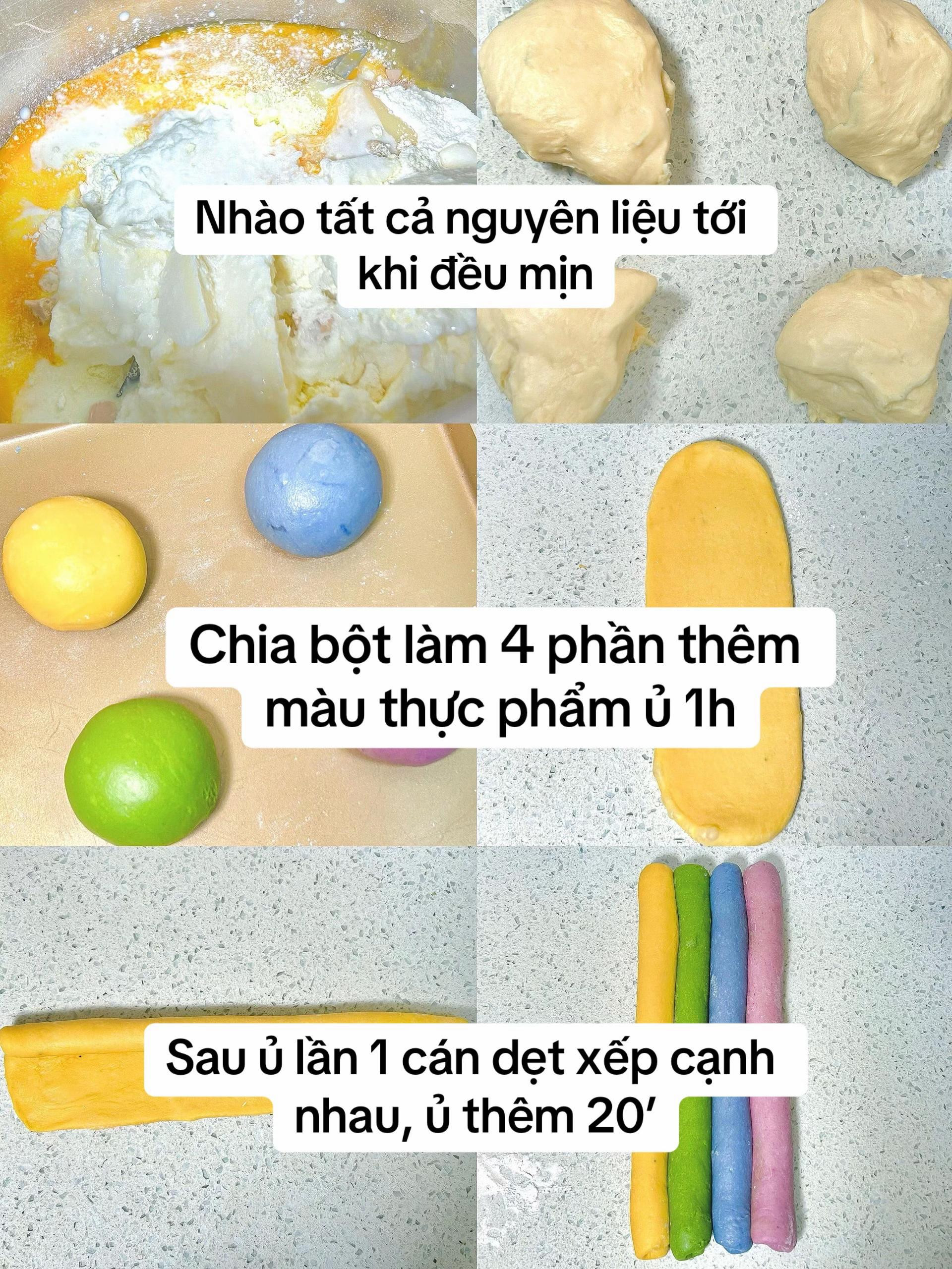 công thức làm bánh gối cầu vồng.