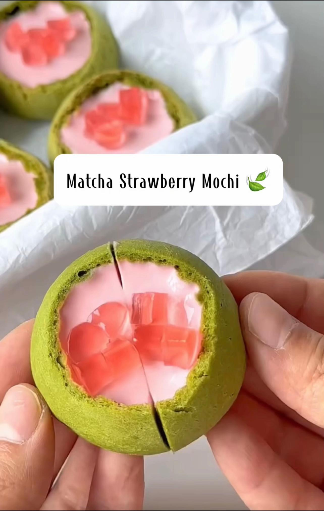 công thức làm bánh matcha strawberry mochi