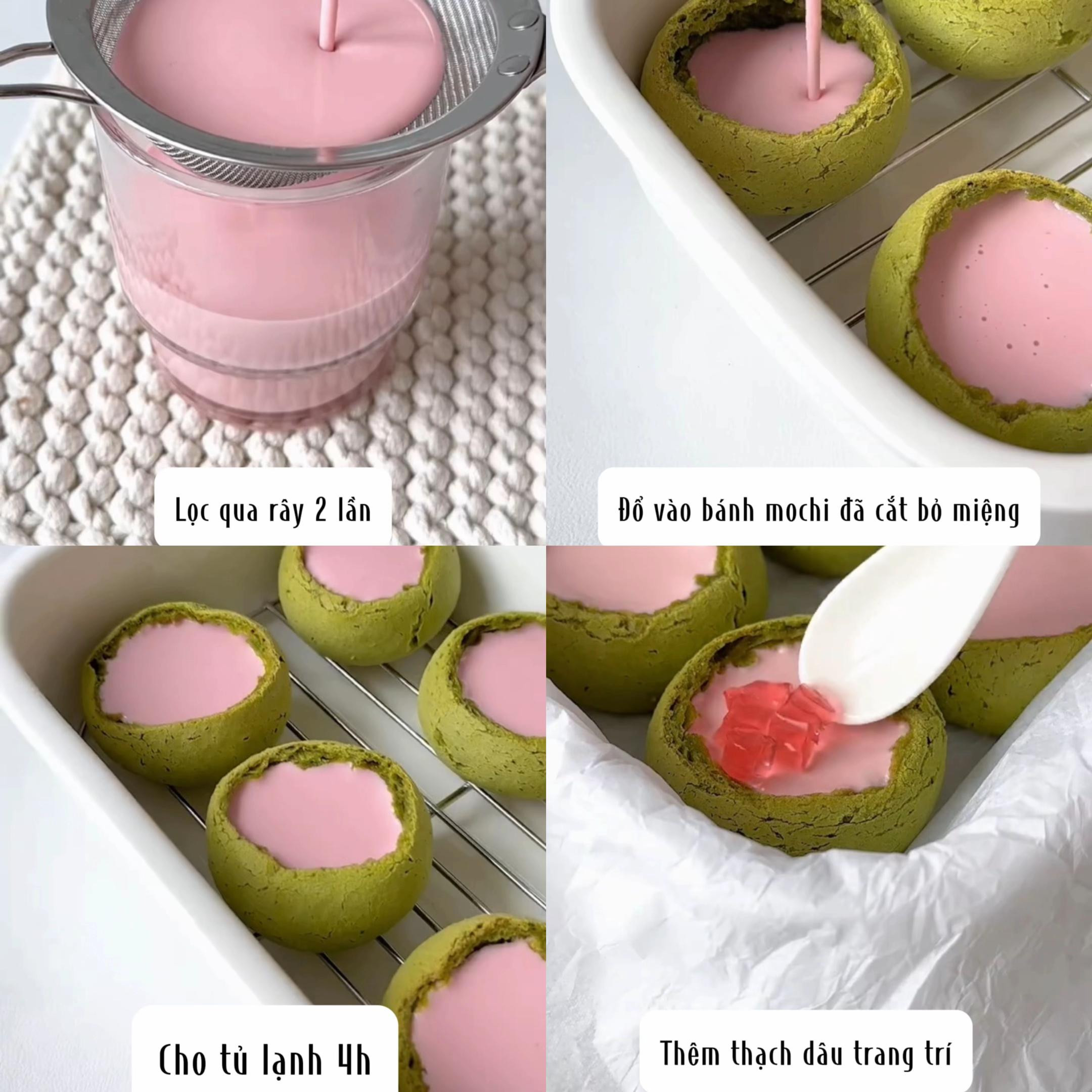 công thức làm bánh matcha strawberry mochi