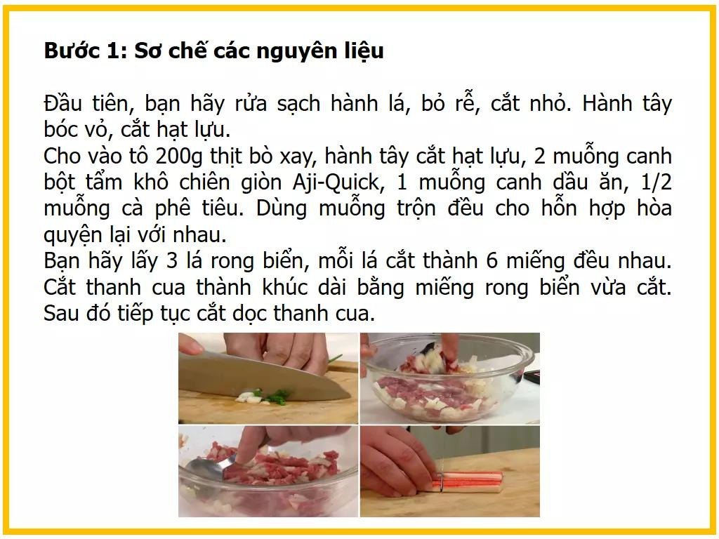 Công thức làm bò cuộn rong biển