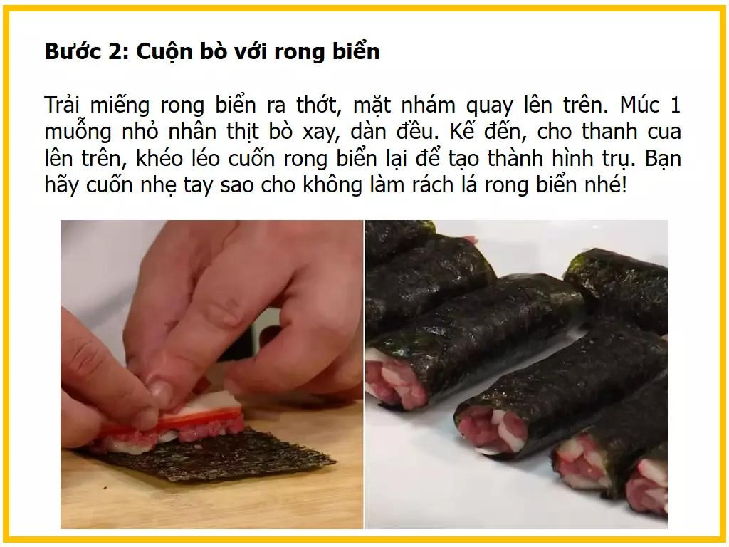 Công thức làm bò cuộn rong biển