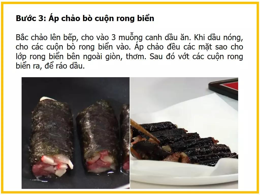 Công thức làm bò cuộn rong biển