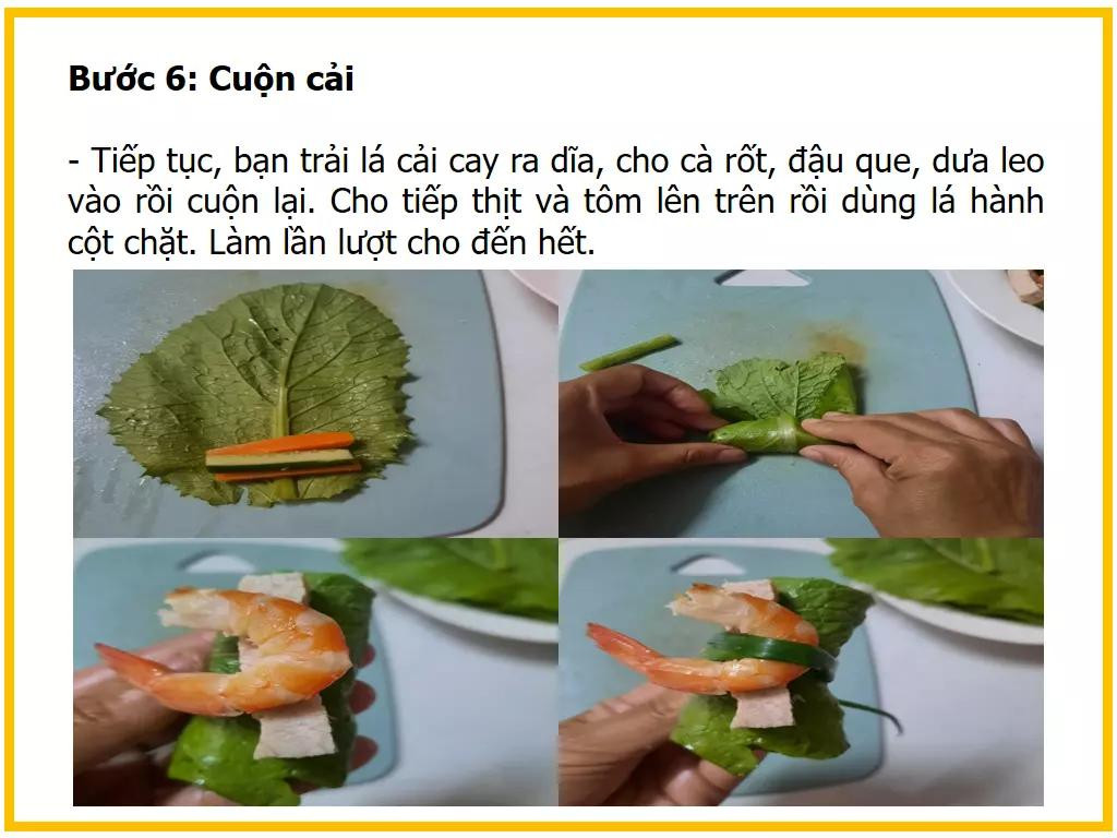 công thức làm cảnh xanh cuộn tôm thịt