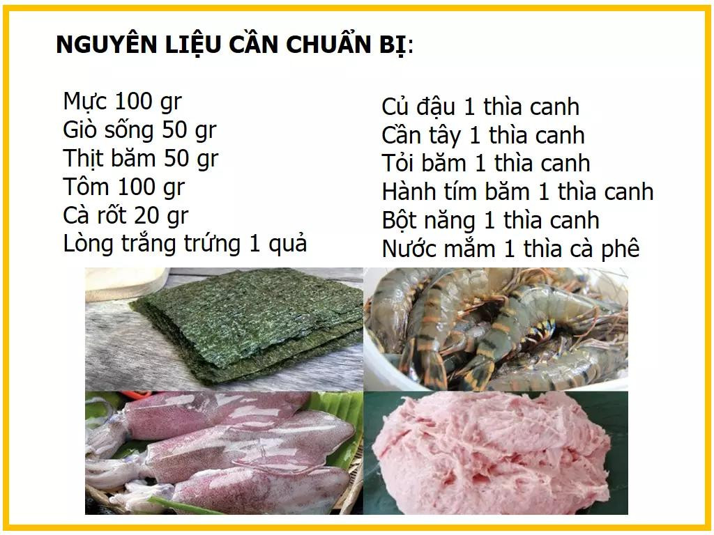 công thức làm chả giò hải sản cuộn rong biển