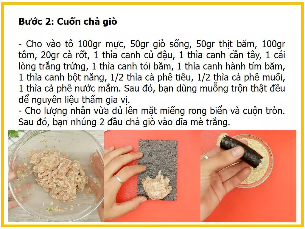 công thức làm chả giò hải sản cuộn rong biển