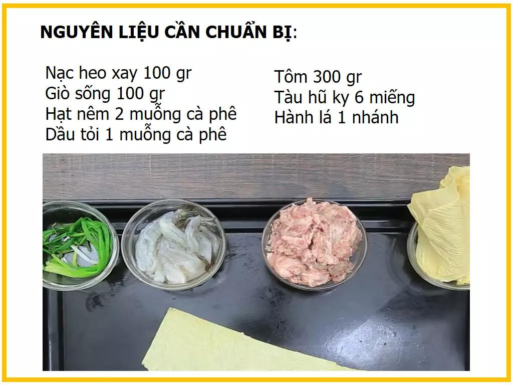 công thức làm đậu hũ ky cuộn tôm thịt