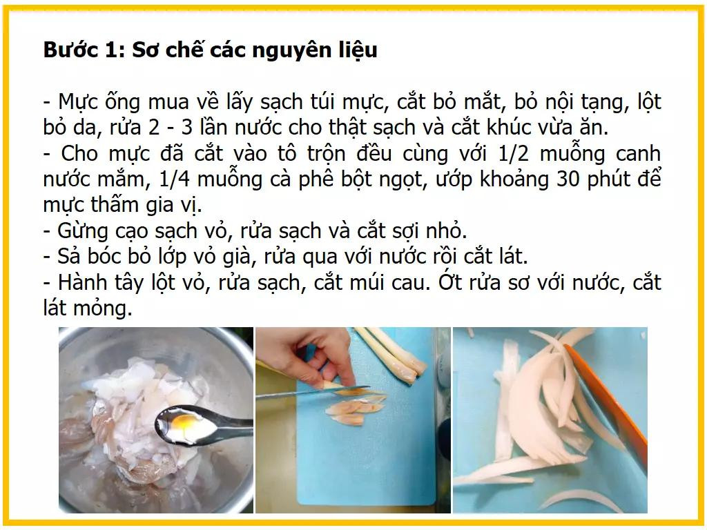 công thức làm mực hấp gừng sả