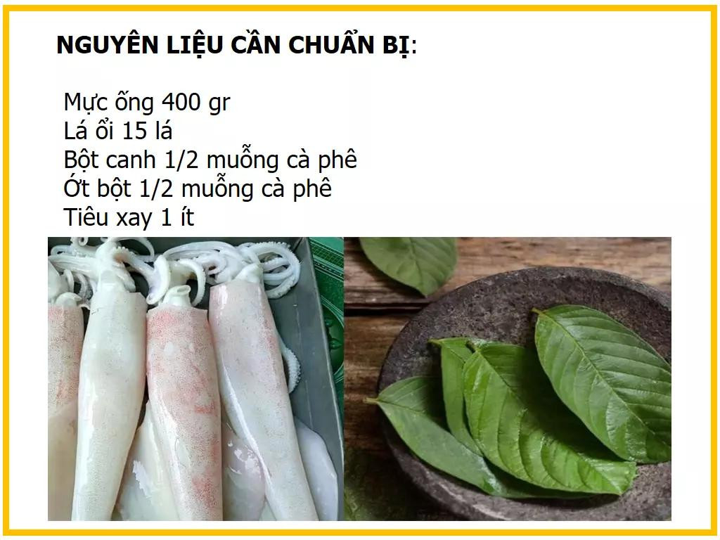 Công thức làm mực hấp lá ổi