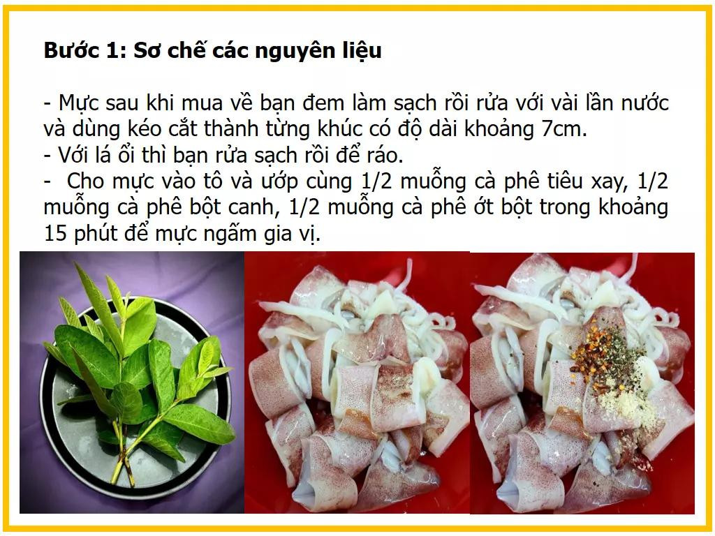 Công thức làm mực hấp lá ổi