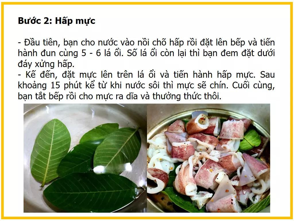 Công thức làm mực hấp lá ổi