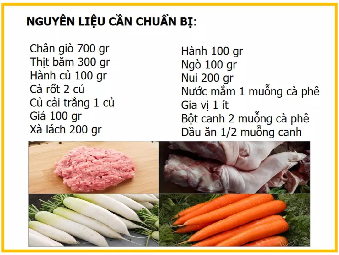 Công thức làm nui giò heo thịt băm.