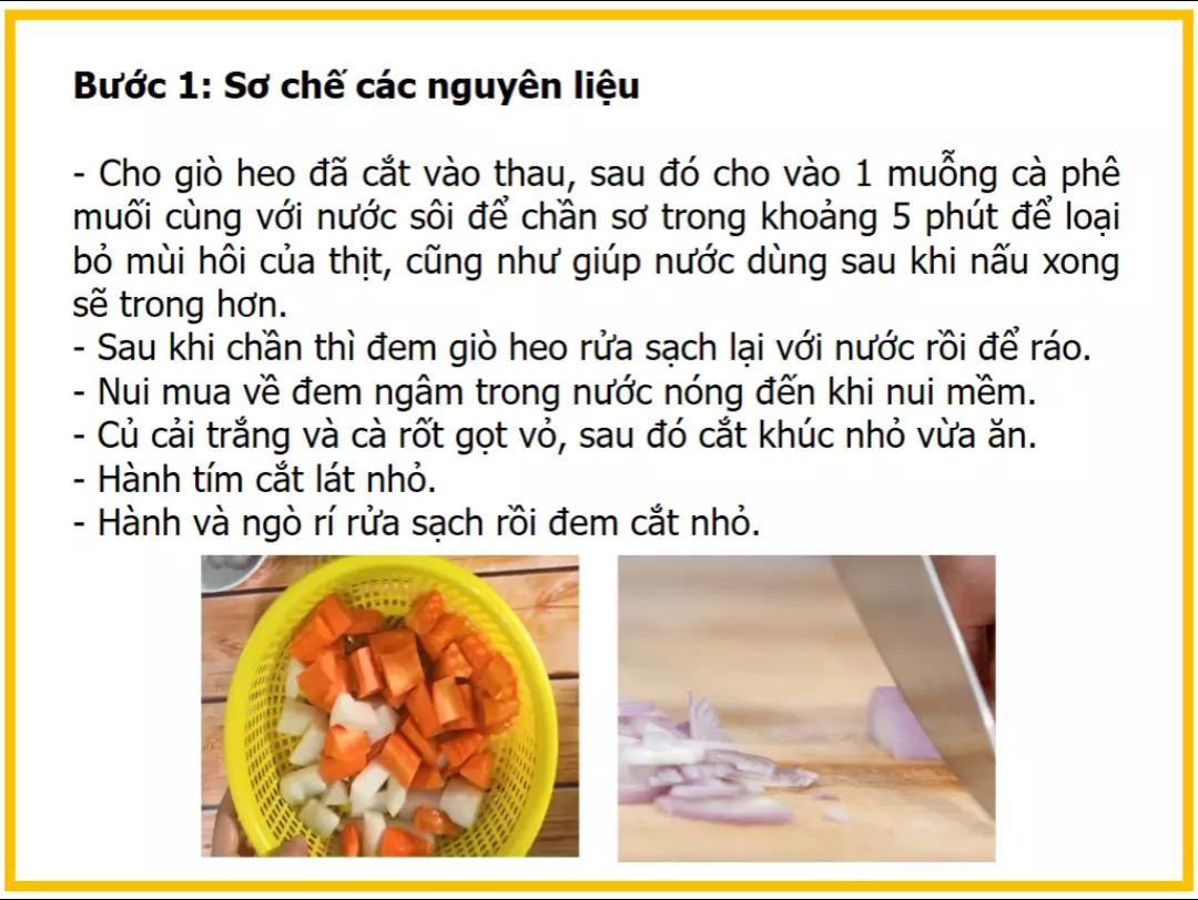 Công thức làm nui giò heo thịt băm.