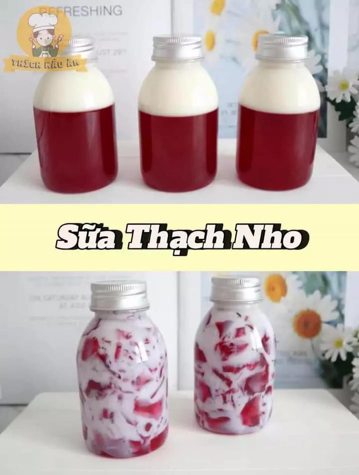 công thức làm sữa thạch đào, sữa thạch chanh dây, sữa thạch dứa, sữa thạch nho, sữa thạch trà chanh.