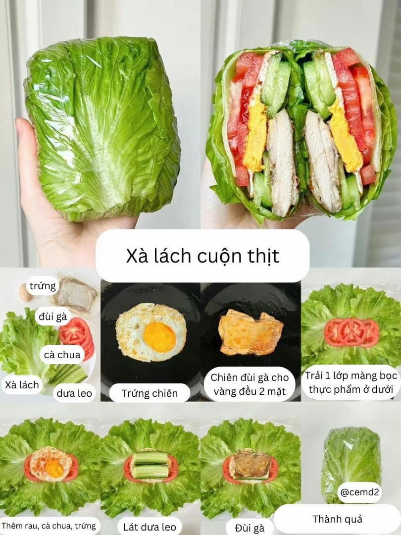 công thức làm xà lách cuộn, sushi cuộn trứng, cơm cuộn gạo lứt, xà lạch cuộn thịt