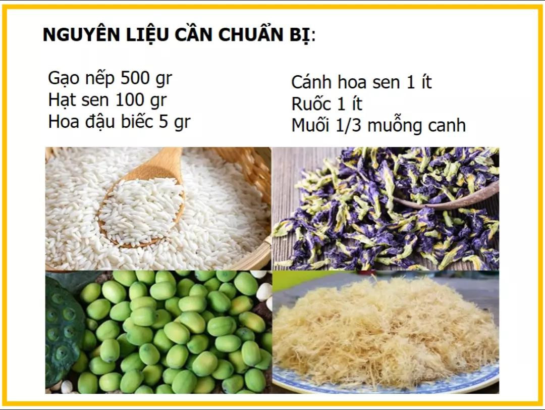 công thức làm xôi hoa đậu biếc hạt sen