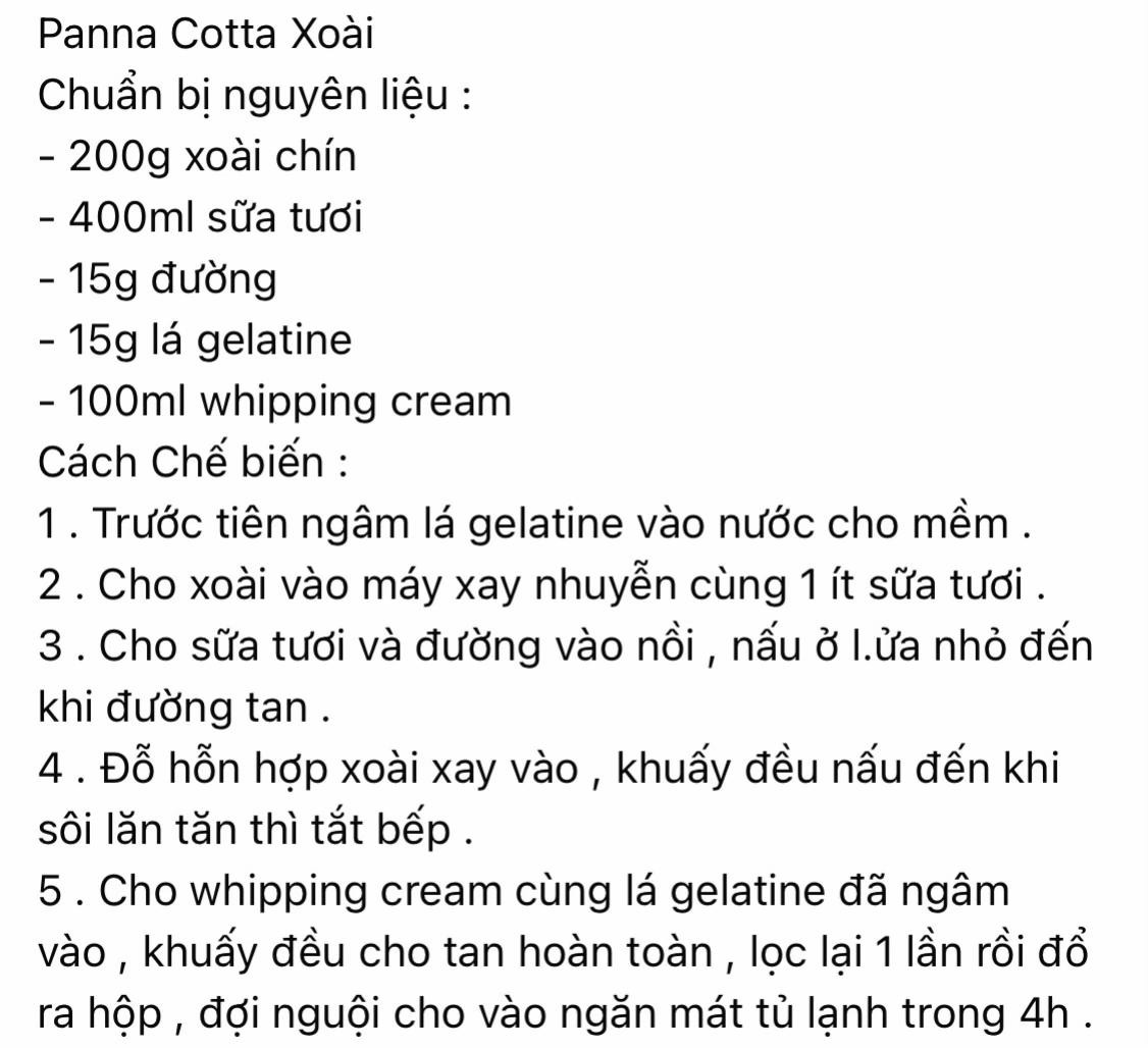 công thức panna cotta xoài thơm ngon