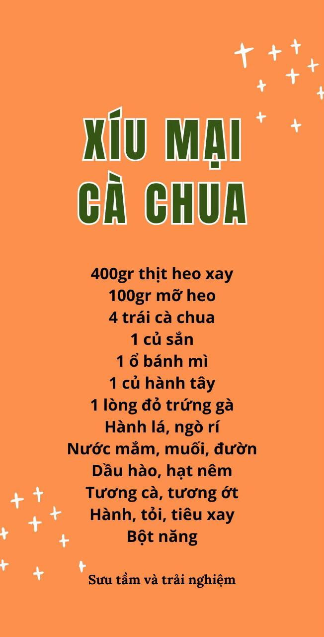 Công thức sốt xíu mại: xíu mại cà chua, xíu mại trứng cút, xíu mại người hoa, xíu mại chay