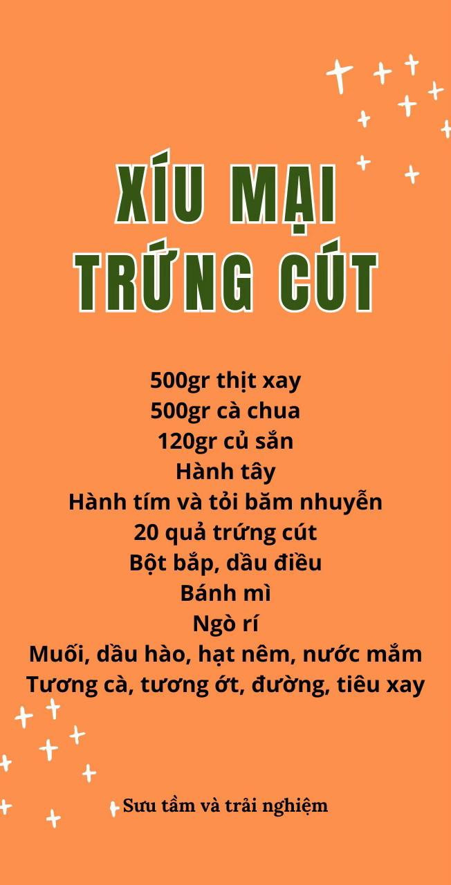 Công thức sốt xíu mại: xíu mại cà chua, xíu mại trứng cút, xíu mại người hoa, xíu mại chay