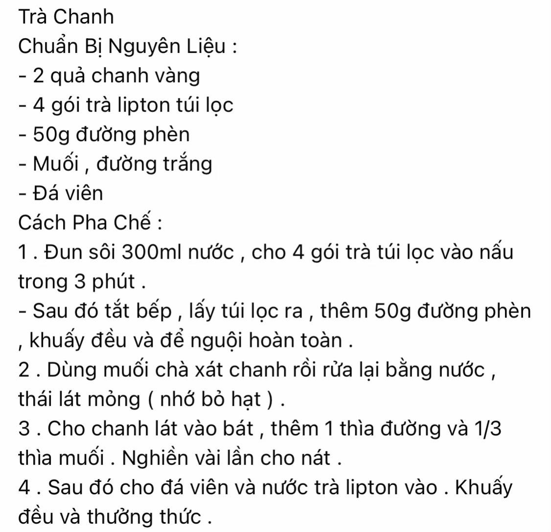 Công thức trà chanh ngon như ngoài hàng