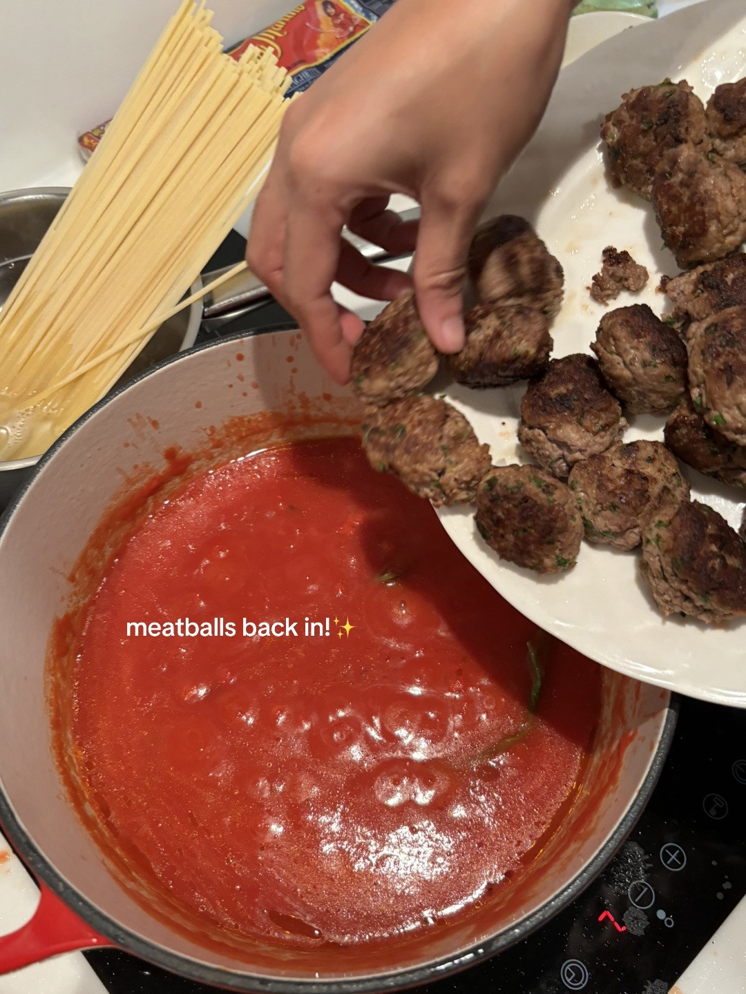 cook dinner with me spaghetti meatballs