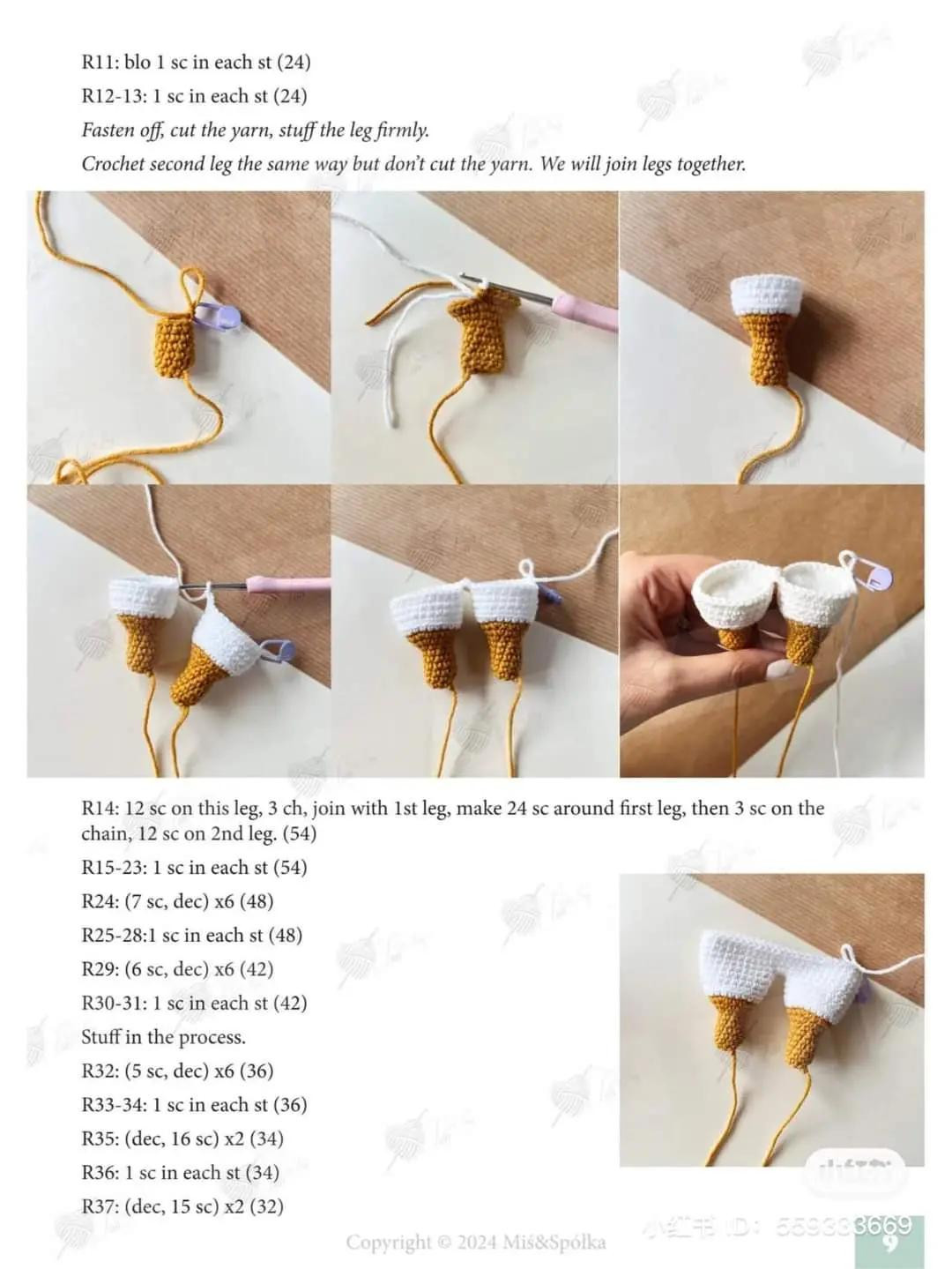 Crochet pattern for a white duck with a yellow beak wearing a bow