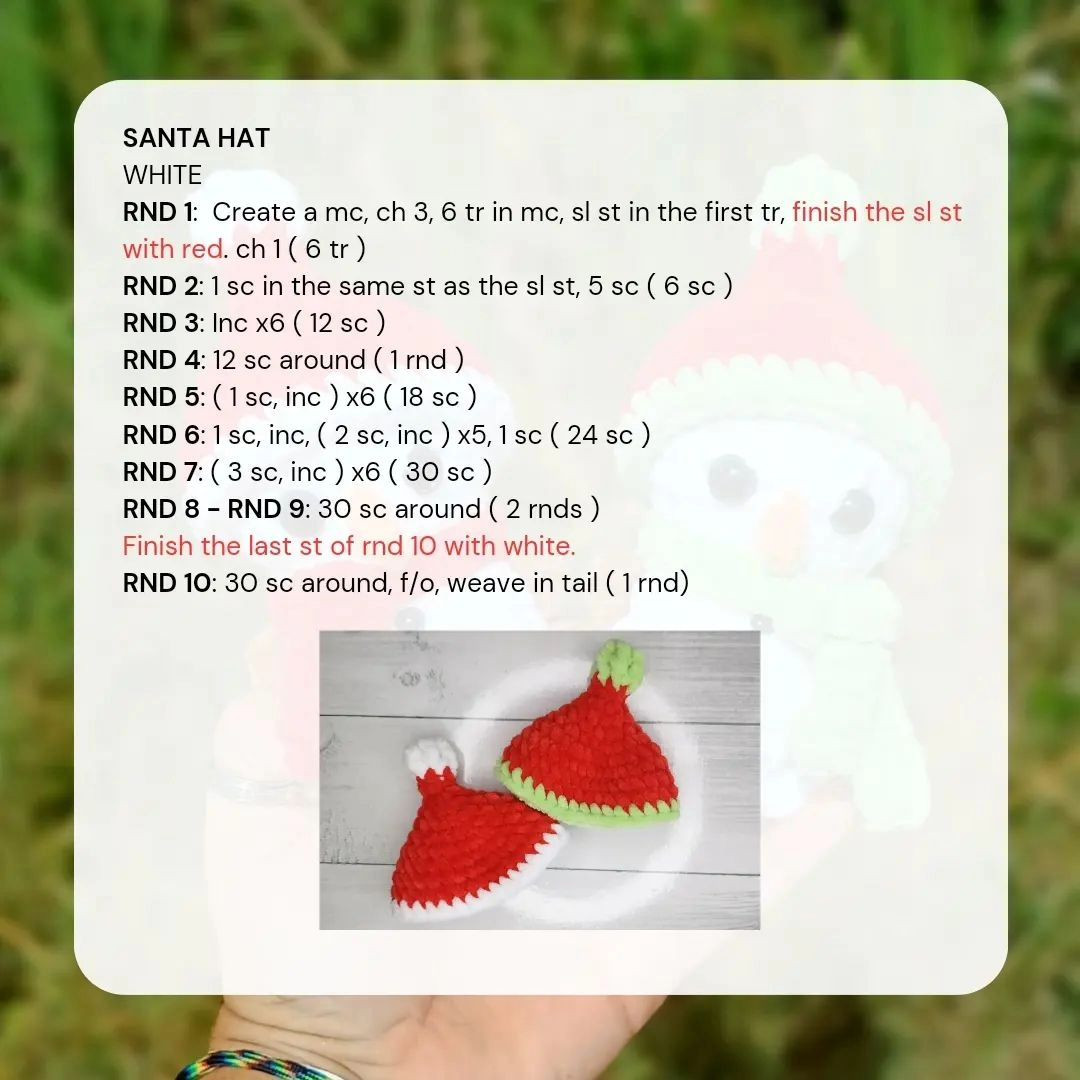 crochet snowman wearing christmas hat pattern