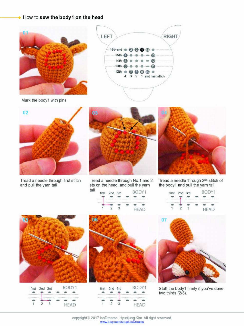 deer crochet pattern, orange roe deer