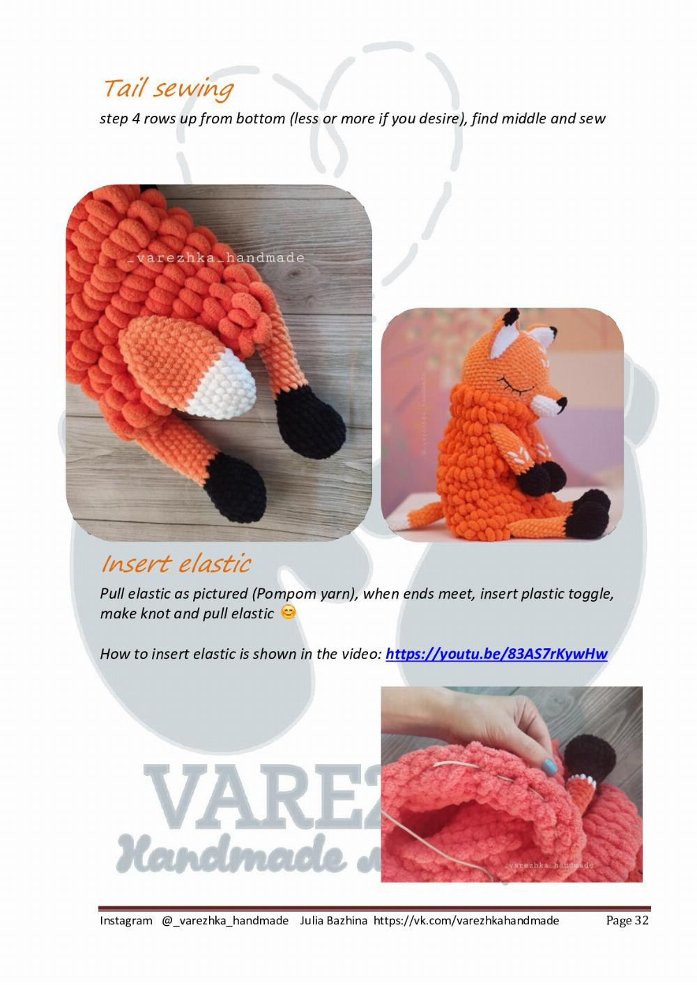 English Crochet Pattern Little Foxie (pajama bag)