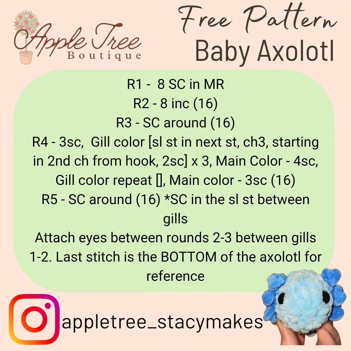 Free Axolotl pattern
Quick market make, makes great keychain too!! Enjoy!