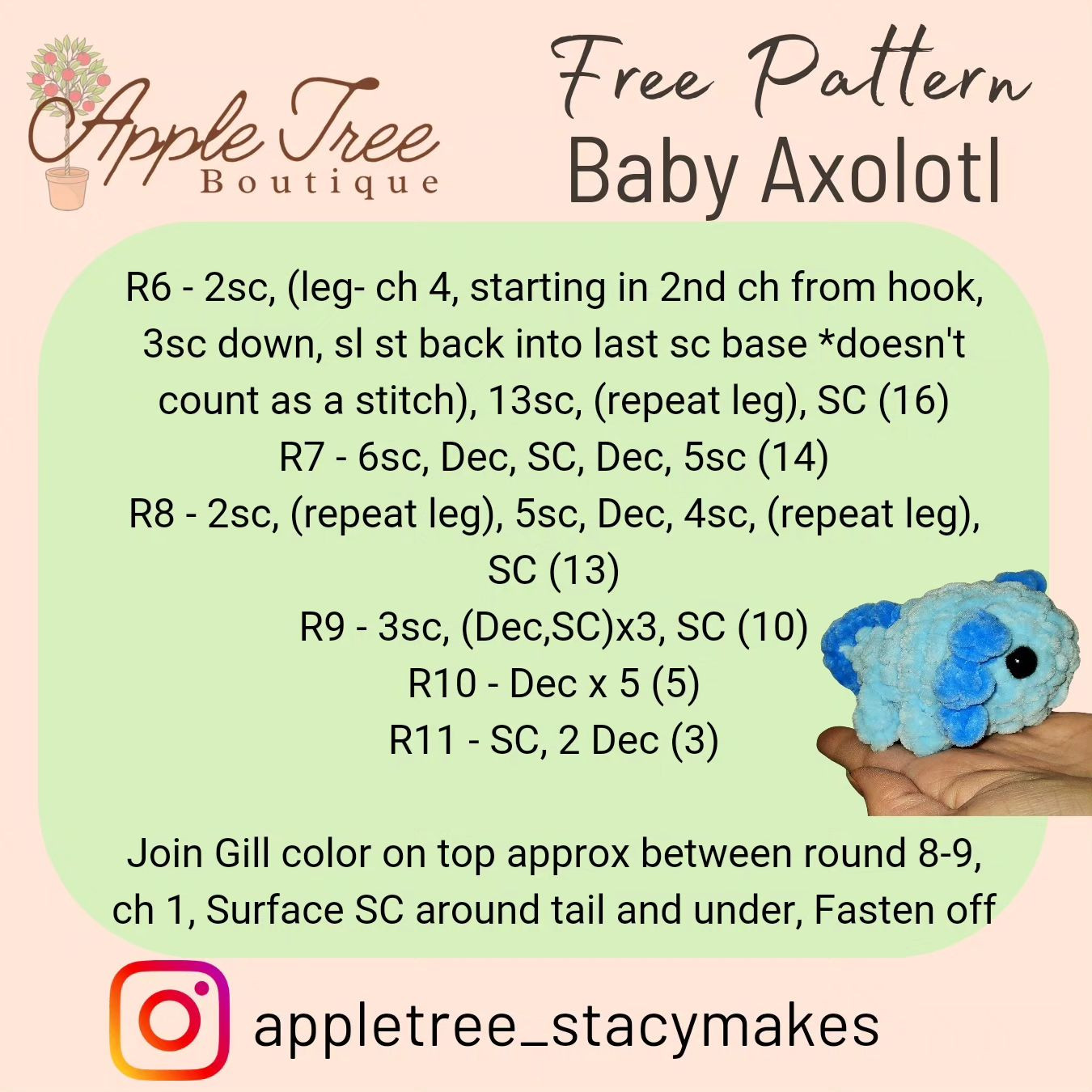 Free Axolotl pattern
Quick market make, makes great keychain too!! Enjoy!