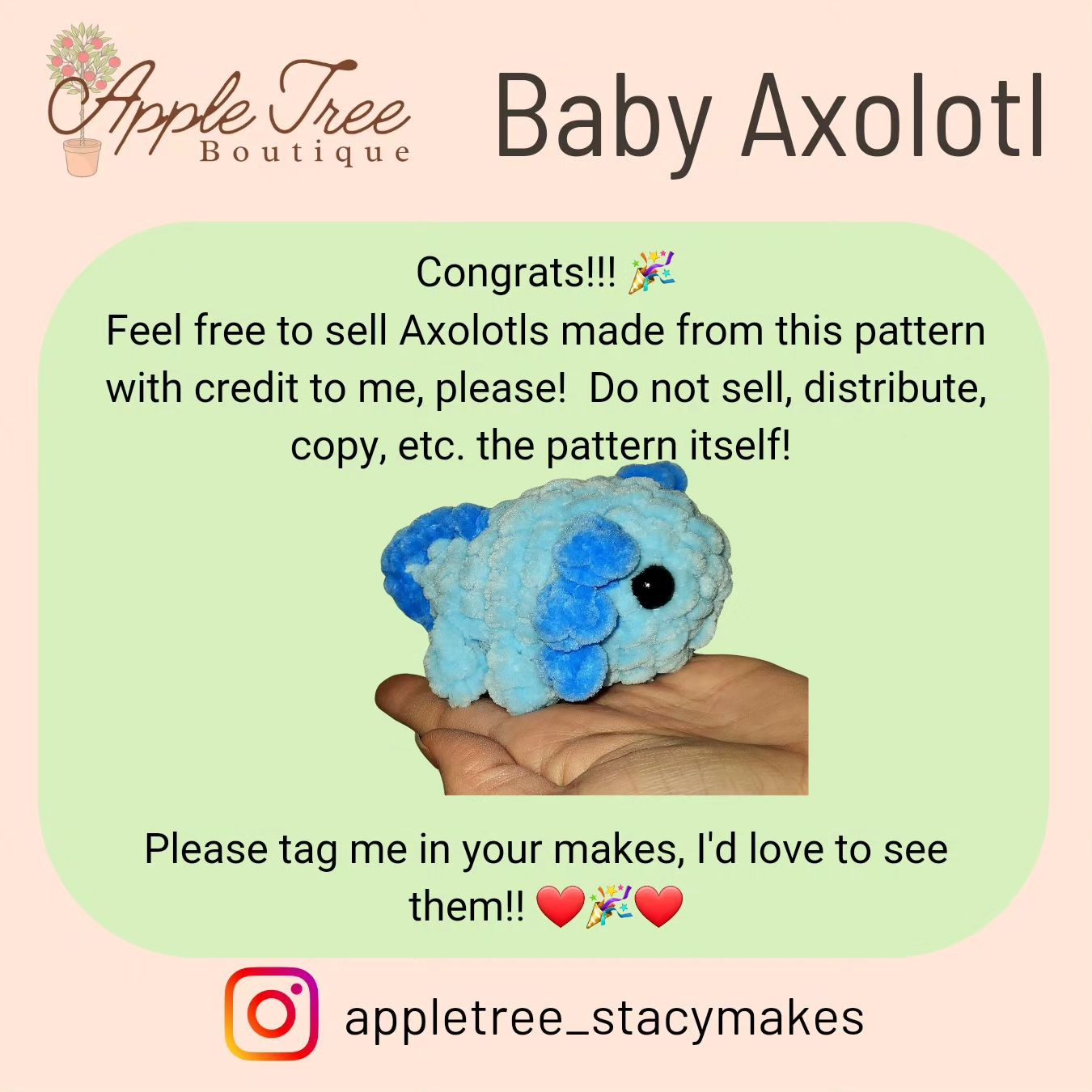 Free Axolotl pattern
Quick market make, makes great keychain too!! Enjoy!